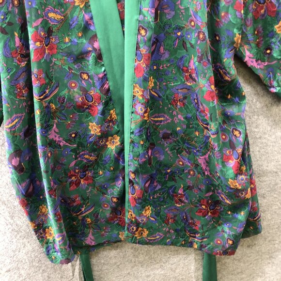 Vintage Victoria' Secret Kimono Robe Womens OS Green Floral Jacquard Chiffon - Picture 4 of 9